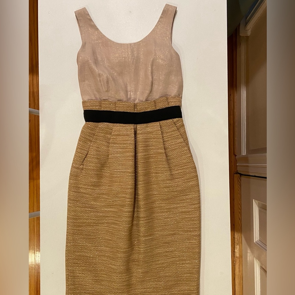 Dolce & Gabbana Gold Tweed Champagne Black Sleeveless Career to Cocktail Dress